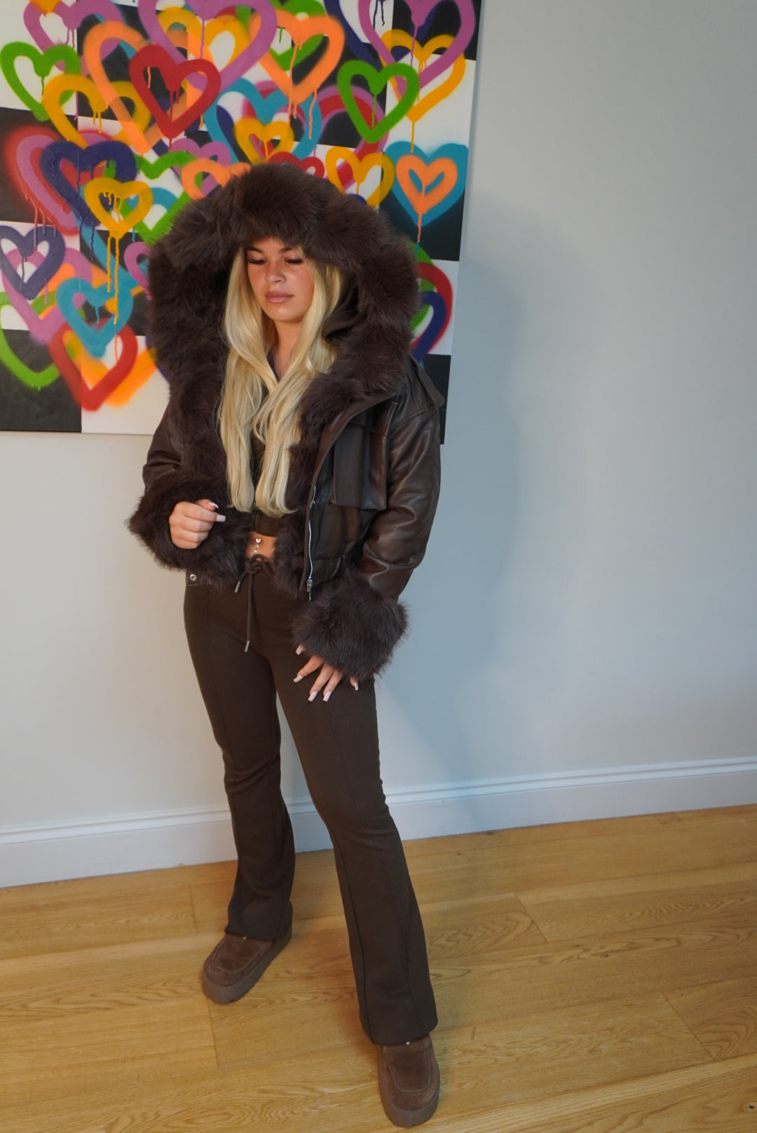 Daphne Faux Leather coat with fur - Brown