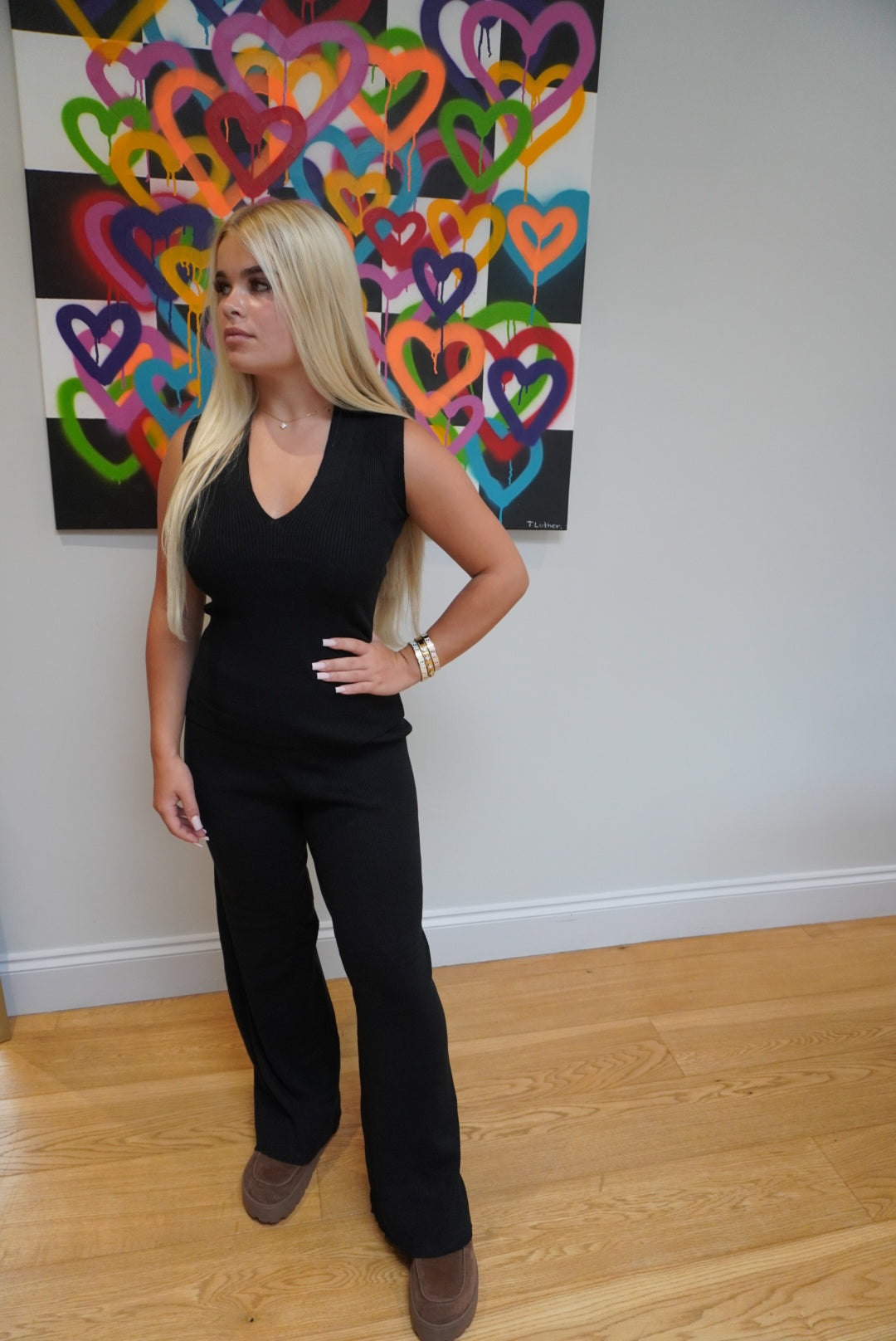 MIA Ribbed Lounge Set- Black