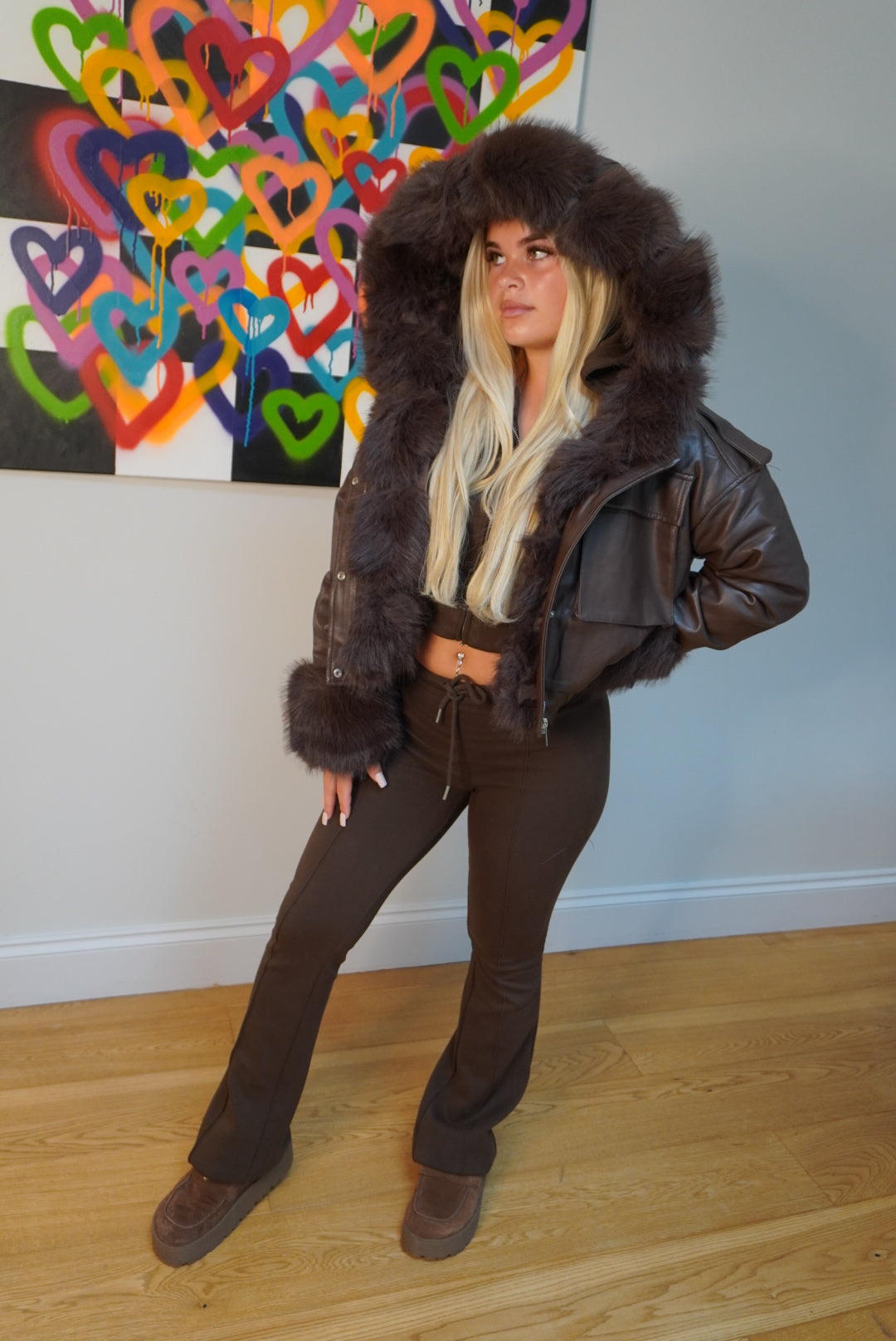 Daphne Faux Leather coat with fur - Brown