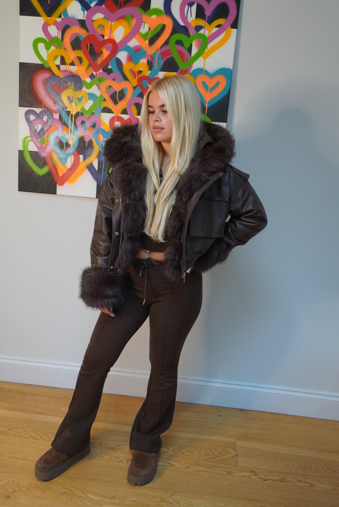 Daphne Faux Leather coat with fur - Brown