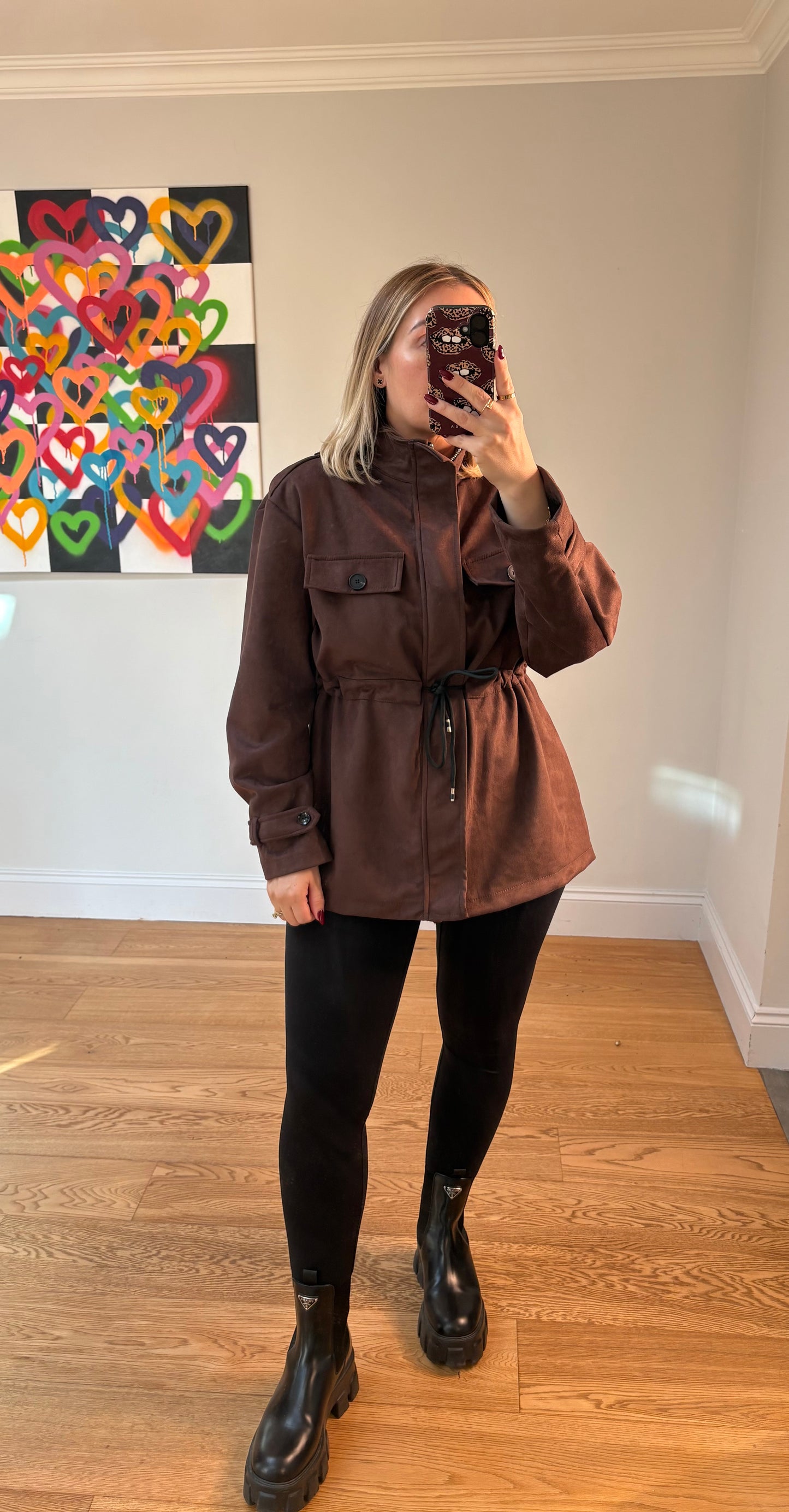Courtney Faux Suede Jacket- Brown
