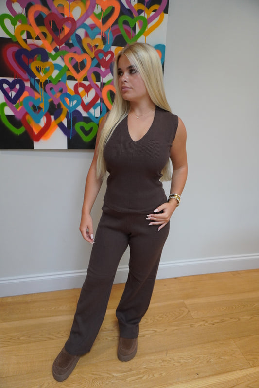 MIA Ribbed Lounge Set- Brown