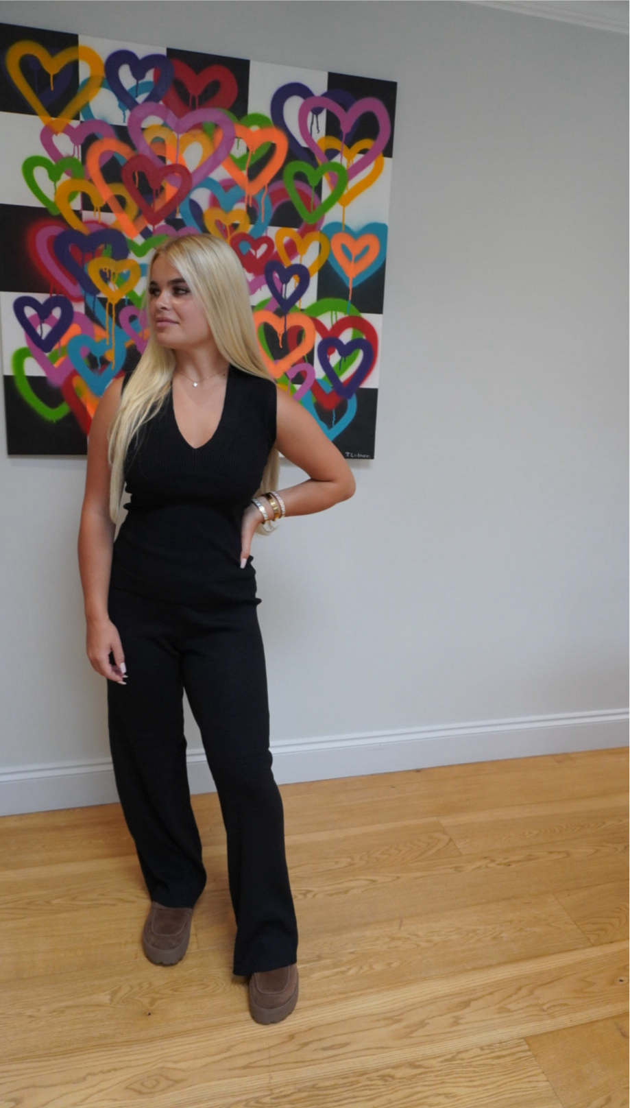 MIA Ribbed Lounge Set- Black