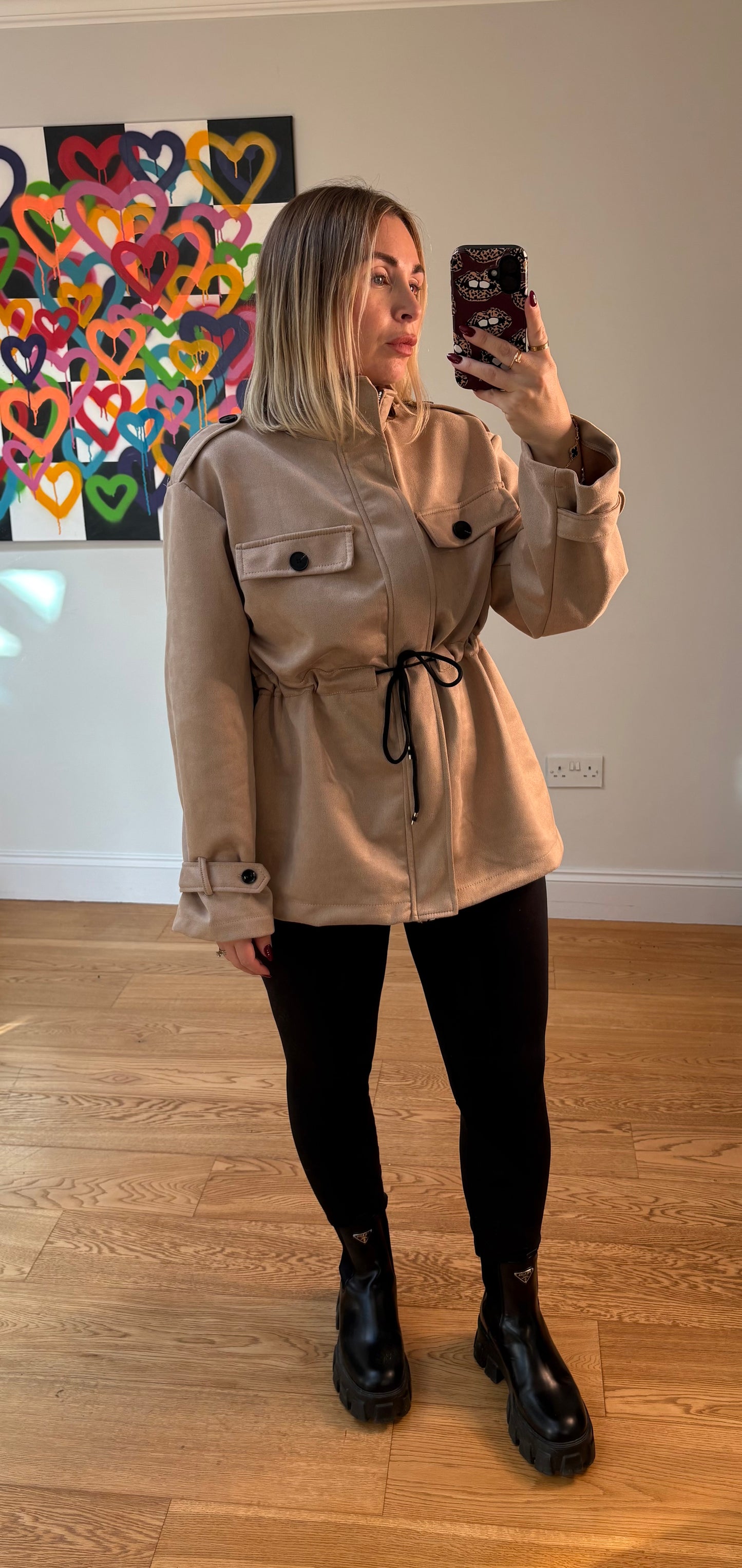 Courtney Faux suede Jacket- Beige