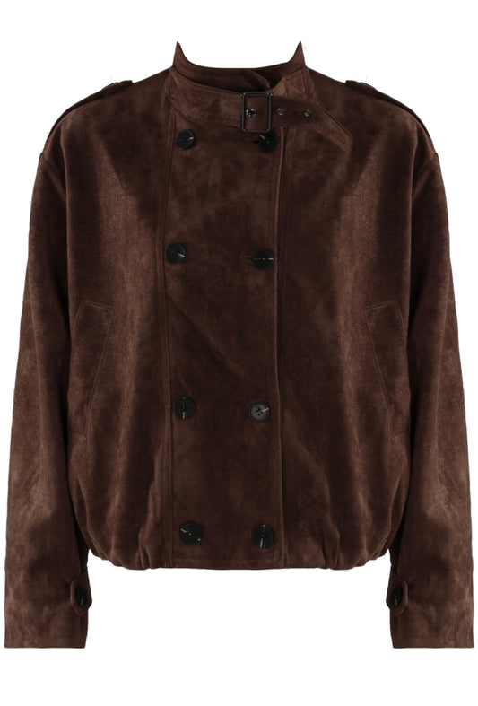 STELLA Faux Suede Bomber Jacket- Chocolate